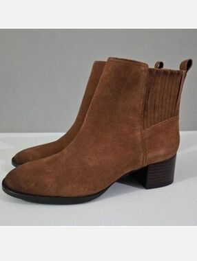Sam Edelman Kaiti Zip Ankle Boot Womens 7.5 Brown Suede Low Heel Western NEW